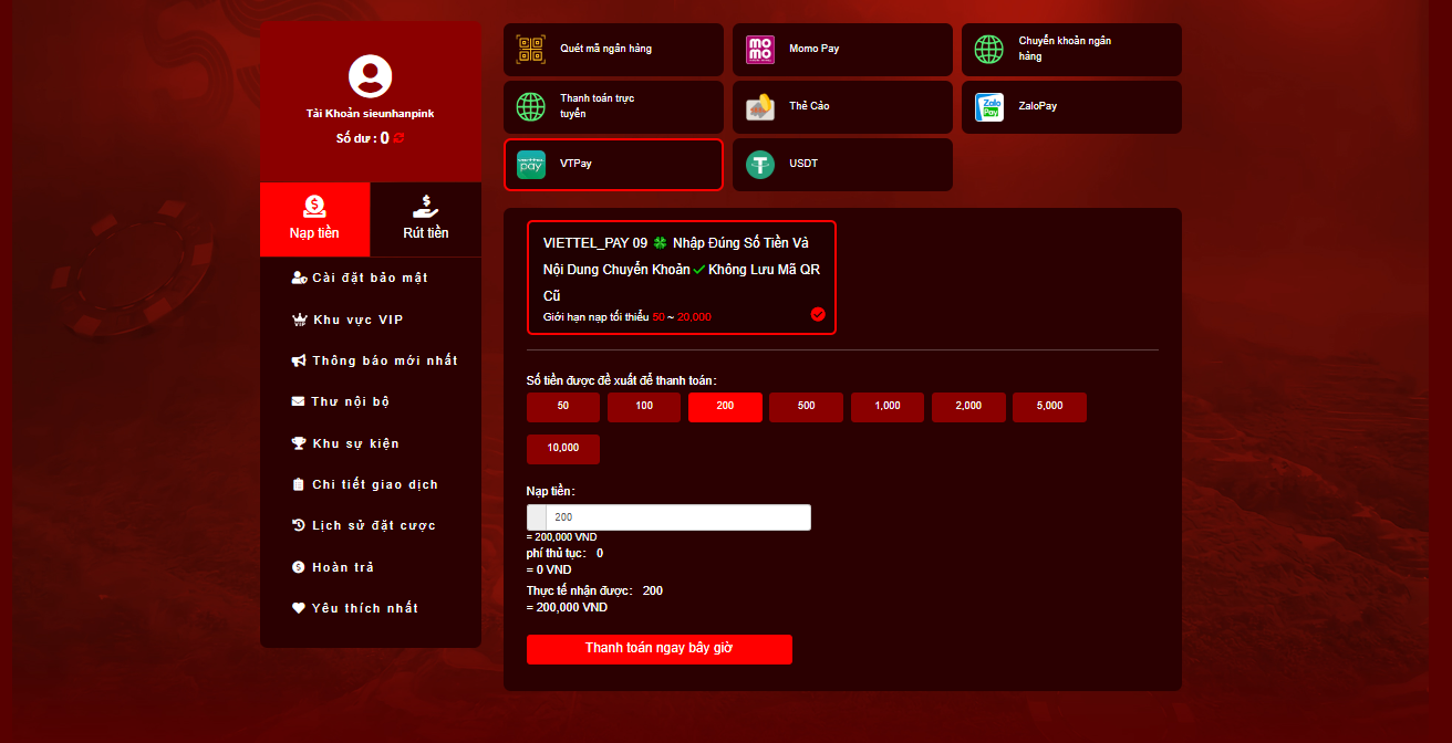 Hướng dẫn nạp tiền OKKING nhanh chóng, bảo mật tuyệt đối 3 Nạp tiền thông qua ví điện tử (Momo, ZaloPay, VTPay)